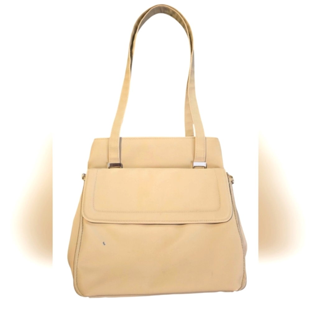 Cream Structured Shoulder Bag with Top Handles